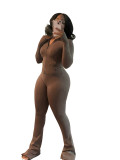 Casual Tight Long Sleeve Zipper High Neck Flared Two Piece