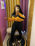 Colorblock Long Sleeve Zip Crop Jacket & High Waist Skinny Pants