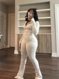Casual Tight Long Sleeve Zipper High Neck Flared Two Piece