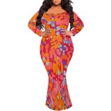 1 Piece Custom Casual Digital Printing Plus Size Maxi Dress
