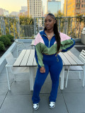 Colorblock Long Sleeve Zip Crop Jacket & High Waist Skinny Pants