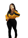 Colorblock Long Sleeve Zip Crop Jacket & High Waist Skinny Pants