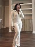 Casual Tight Long Sleeve Zipper High Neck Flared Two Piece