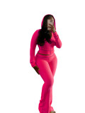 Solid Women Waffle Crop Top Tracksuit Hoodie Sweatpants Sets