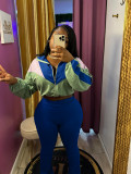 Colorblock Long Sleeve Zip Crop Jacket & High Waist Skinny Pants