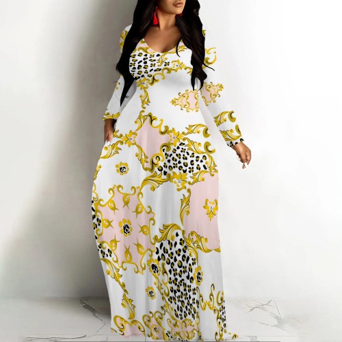 1 Piece Custom Casual Digital Printing V Neck Maxi Dress