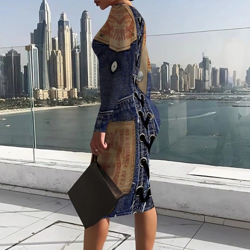 1 Piece Custom Casual Digital Printing High Neck Mid Dress