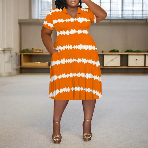 1 Piece Custom Casual Digital Printing V Neck Plus Size Midi Dress