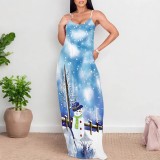 1 Piece Custom Casual Digital Printing V Neck Straps Maxi Dress