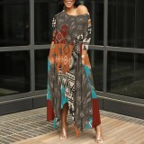 1 Piece Custom Casual Digital Printing Irregular Maxi Dress