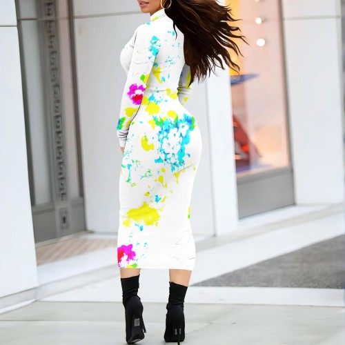 1 Piece Custom Casual Digital Printing High Neck Mid Dress