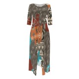 1 Piece Custom Casual Digital Printing Irregular Maxi Dress