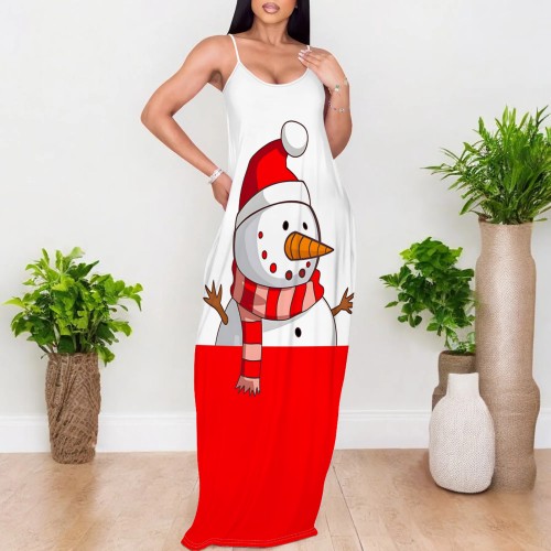 1 Piece Custom Casual Digital Printing V Neck Straps Maxi Dress