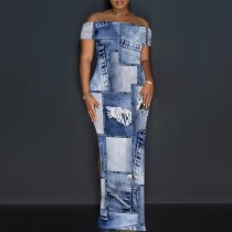 1 Piece Custom Casual Digital Printing Off Shoulder Maxi Dress