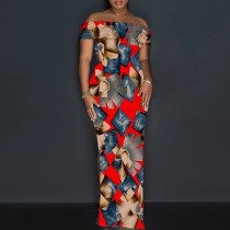 1 Piece Custom Casual Digital Printing Off Shoulder Maxi Dress