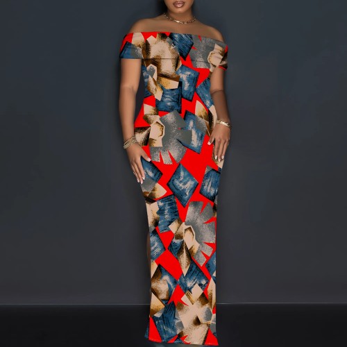 1 Piece Custom Casual Digital Printing Off Shoulder Maxi Dress