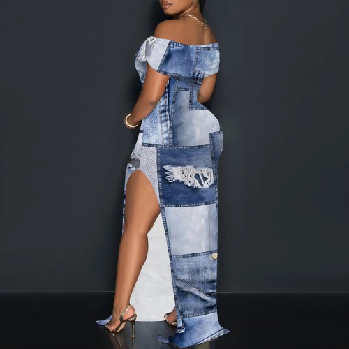 1 Piece Custom Casual Digital Printing Off Shoulder Maxi Dress