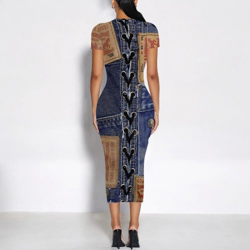 1 Piece Custom Casual Digital Printing Short Sleeve Mid Dress