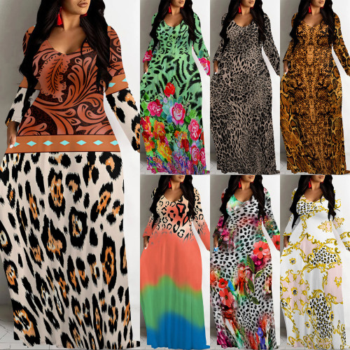 1 Piece Custom Casual Digital Printing V Neck Maxi Dress