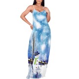1 Piece Custom Casual Digital Printing V Neck Straps Maxi Dress
