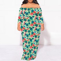 1 Piece Custom Casual Digital Printing Off Shoulder Plus Size Maxi Dress