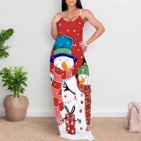 1 Piece Custom Casual Digital Printing V Neck Straps Maxi Dress