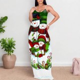 1 Piece Custom Casual Digital Printing V Neck Straps Maxi Dress
