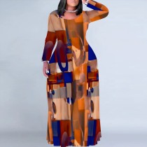 1 Piece Custom Casual Digital Printing Scoop Neck Plus Size Maxi Dress