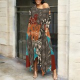 1 Piece Custom Casual Digital Printing Irregular Maxi Dress