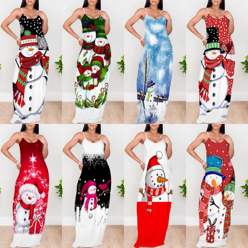 1 Piece Custom Casual Digital Printing V Neck Straps Maxi Dress