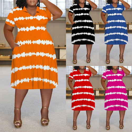 1 Piece Custom Casual Digital Printing V Neck Plus Size Midi Dress