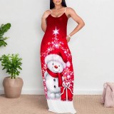 1 Piece Custom Casual Digital Printing V Neck Straps Maxi Dress