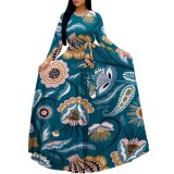 1 Piece Custom Casual Digital Printing Scoop Neck Maxi Dress