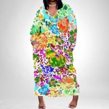 1 Piece Custom Casual Digital Printing V Neck Plus Size Long Dress