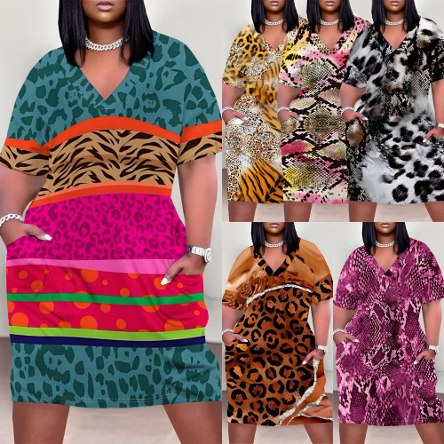1 Piece Custom Casual Digital Printing V Neck Plus Size Midi Dress