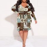 1 Piece Custom Casual Digital Printing V Neck Plus Size Midi Dress