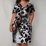1 Piece Custom Casual Digital Printing V Neck Plus Size Midi Dress
