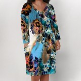 1 Piece Custom Casual Digital Printing V Neck Plus Size Midi Dress