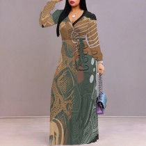1 Piece Custom Casual Digital Printing V Neck Maxi Dress