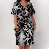 1 Piece Custom Casual Digital Printing V Neck Plus Size Midi Dress