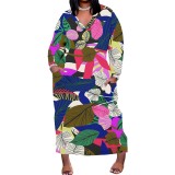 1 Piece Custom Casual Digital Printing V Neck Plus Size Long Dress