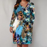 1 Piece Custom Casual Digital Printing V Neck Plus Size Midi Dress