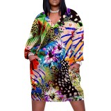 1 Piece Custom Casual Digital Printing V Neck Plus Size Midi Dress
