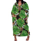 1 Piece Custom Casual Digital Printing V Neck Plus Size Long Dress