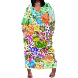 1 Piece Custom Casual Digital Printing V Neck Plus Size Long Dress