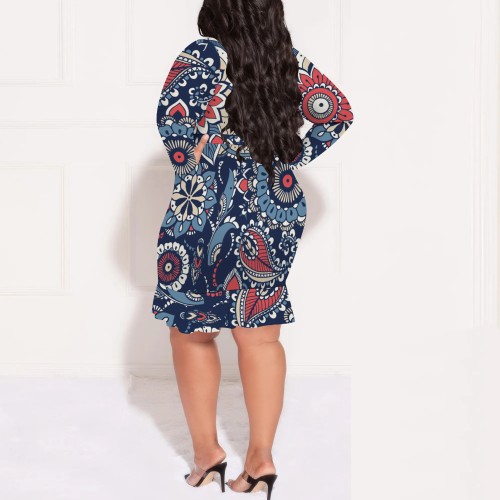 1 Piece Custom Casual Digital Printing V Neck Plus Size Midi Dress