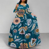 1 Piece Custom Casual Digital Printing Scoop Neck Maxi Dress