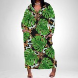 1 Piece Custom Casual Digital Printing V Neck Plus Size Long Dress
