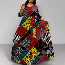 1 Piece Custom Casual Digital Printing Scoop Neck Maxi Dress