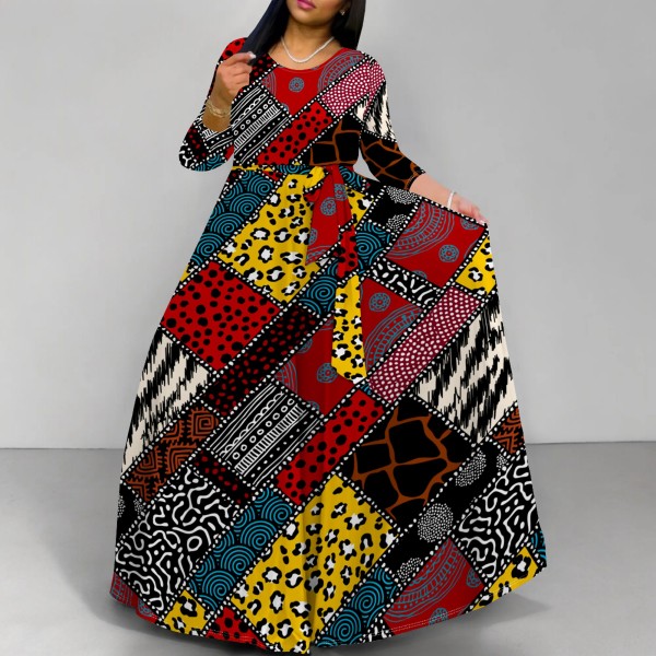 1 Piece Custom Casual Digital Printing Scoop Neck Maxi Dress